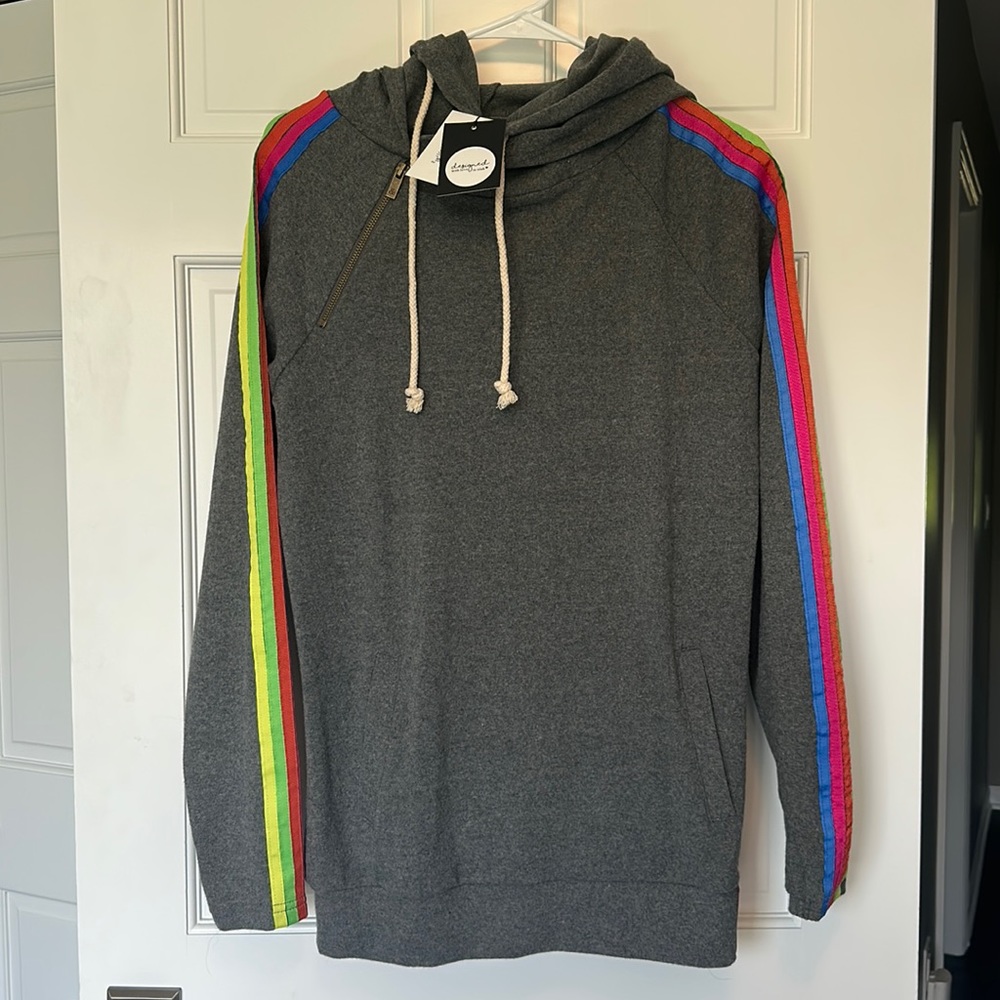 NWT hooded sweatshirt with rainbow stripe detail